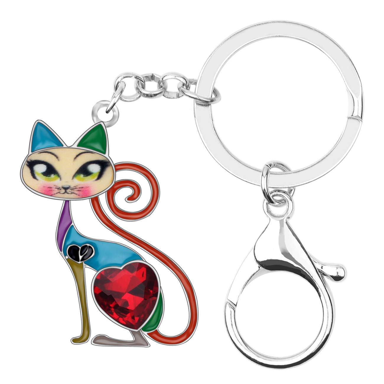 BONSNY Enamel Alloy Chain Cat Key Chains For Women Car Purse Handbag Charms (Multi) — image 1