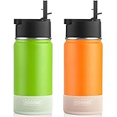 koodee 12 oz Water Bottle with Straw 2 Pack Stainless Steel Vacuum Insulated Water Bottle for Back to School-Small Water Flask for Girls, BPA Free(Apple Green-Mango Yellow)