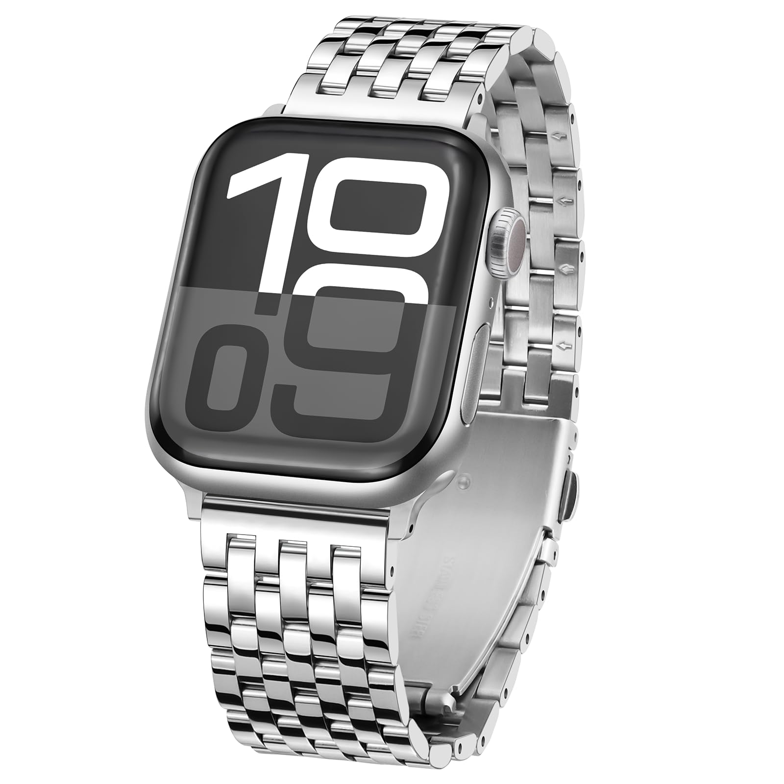 Photo 1 of Tasikar Metal Watch Band Compatible with Apple Watch 49mm 46mm 45mm 44mm 42mm for Men Women, Stainless Steel Replacement Straps for iWatch Ultra 3 2 1 SE Series 11 10 9 8 7 6 5 4 3 2 1, Silver