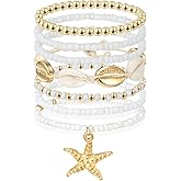 Artlunar Summer Beach Bracelet for Men Women Teens Seashell Starfish Clay Beaded Elastic Stackable Stretch Boho Friendship Bracelets Summer Jewelry Gifts Party Accessories