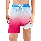 Haloumoning Boys Swim Trunks with Boxer Brief Liner Kids Gradient Quick Dry Swimming Shorts 5-14 Years