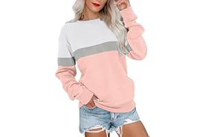 PGANDS Womens Crew Neck Color Block/Solid Sweatshirts Tops Long Sleeve Casual Pullover Cute Lightweight Loose Tops