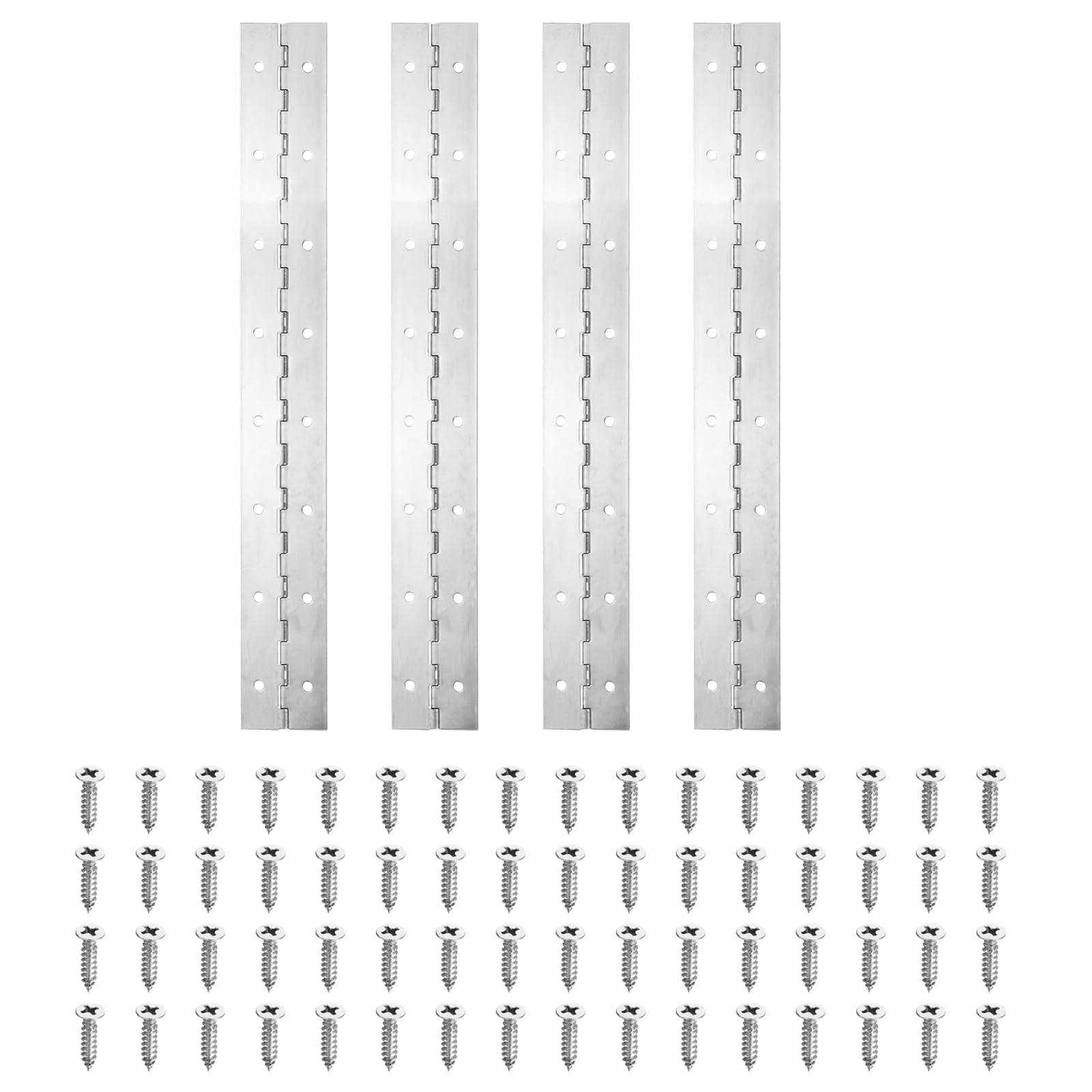 PATIKIL 16x2 Inch Piano Hinge, 4 Pack 304 Stainless Steel Continuous Hinge with Holes for Piano Gate Door Wooden Storage Box Cabinet Boat, Silver Tone