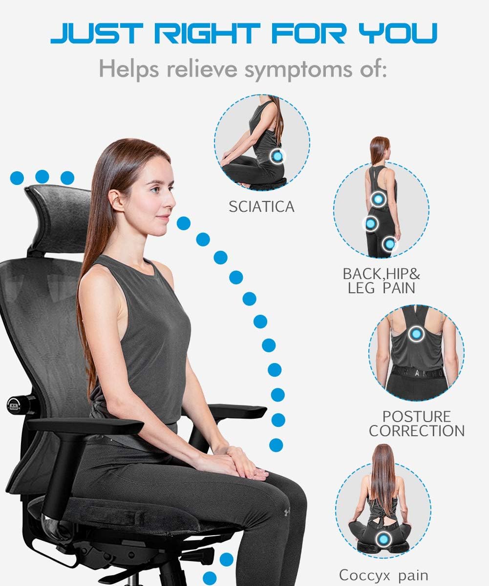 HOKEKI Seat Cushion Memory Foam Coccyx Cushion Designed for Back, Hip, and Tailbone Pain - for Office Chair,Car Seat, Wheelchair (Black): Sports & Outdoors