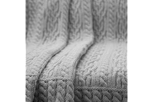 SAOL Knitted Bed Scarf Runner Made of Soft Blend Ireland Aran Throw (Grey, Queen - 80"x32")