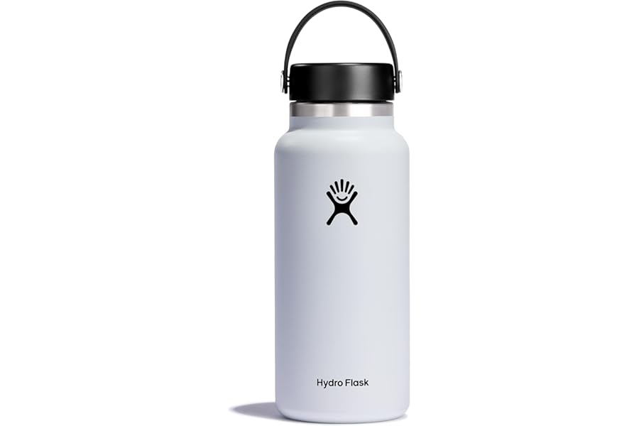 Hydro Flask Water Bottle - Insulated Stainless Steel - Wide Mouth Flex Lid, Non Spill, Leakproof and Refillable in 32 Oz White