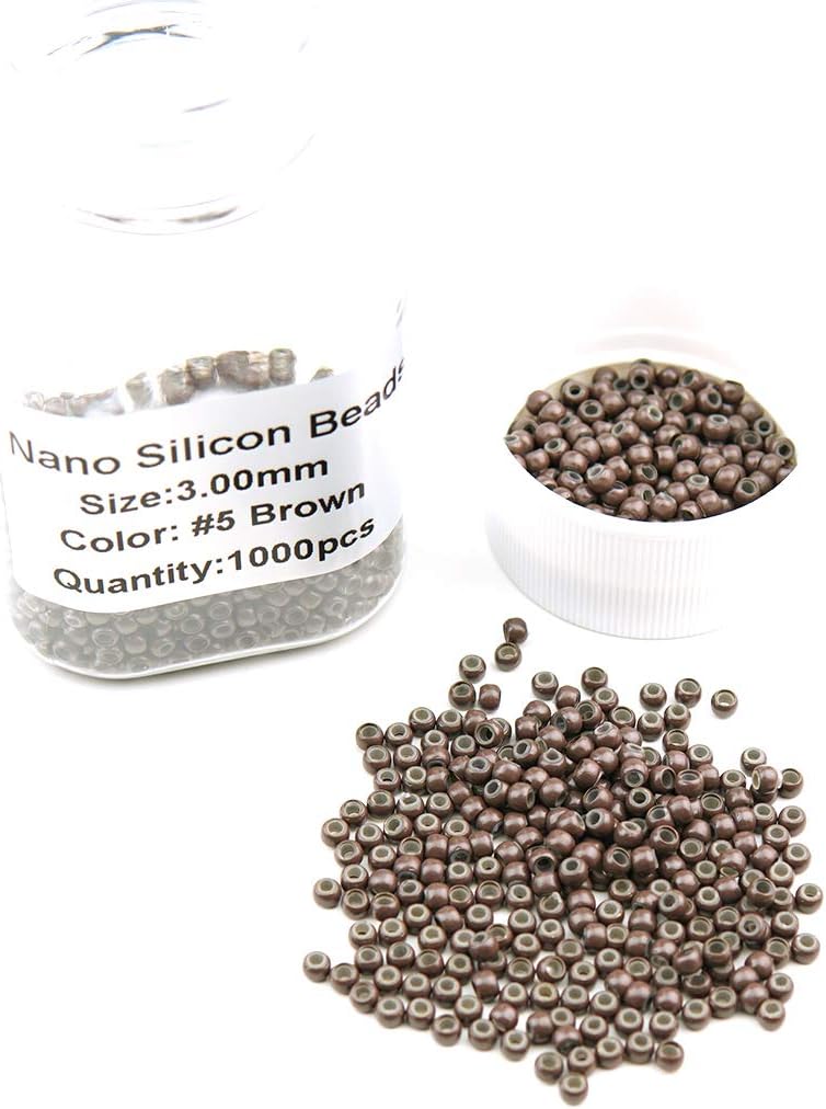 KOCONI 1000 Pcs Nano Rings 3mm Hair Extension Beads - Silicone Lined Micro Beads for Nano Rings #5 Brown, Nano Silicone 1000 PCS
