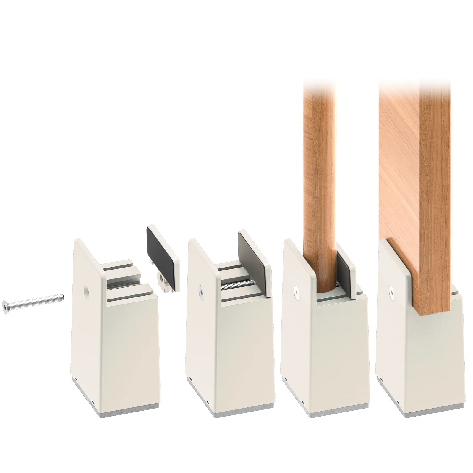 RCHYFEED 10 cm Bed Risers Adjustable Screw Clamp, 4 inch Furniture Risers Heavy Duty 4 Pack Sofa Table Chair Risers Fits 0-1.5" Widths of Furniture Feet, Bed Height RaisersSupports 20,000 lb Beige