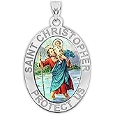 PicturesOnGold.com Saint Christopher OVAL Religious Medal Color - 2/3 X 3/4 Inch Size of Nickel, Sterling Silver