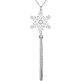 Alphm Long Chain Snowflake Necklace S925 Sterling Silver Snow Tassels Fringe Sweater Statement Pendant for Women Jewelry