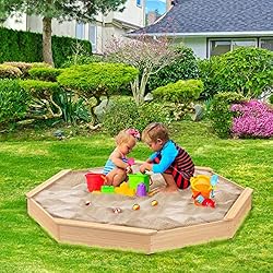 Octagon Wooden Backyard Sandbox with Cover and Seat