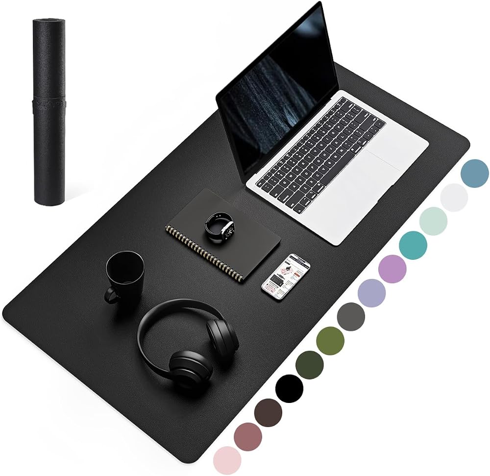 YSAGi Non-Slip Desk Pad 80x40 cm Waterproof PVC Leather Desk Protector Black