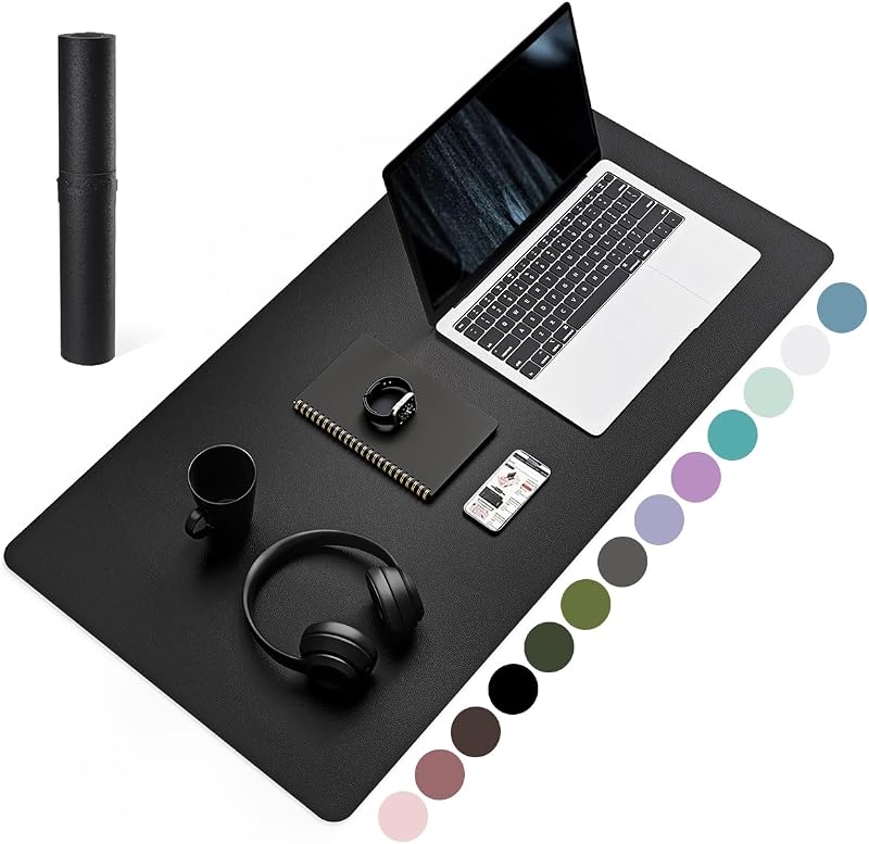 YSAGi Non-Slip Desk Pad 80x40 cm Waterproof PVC Leather Desk Protector Black