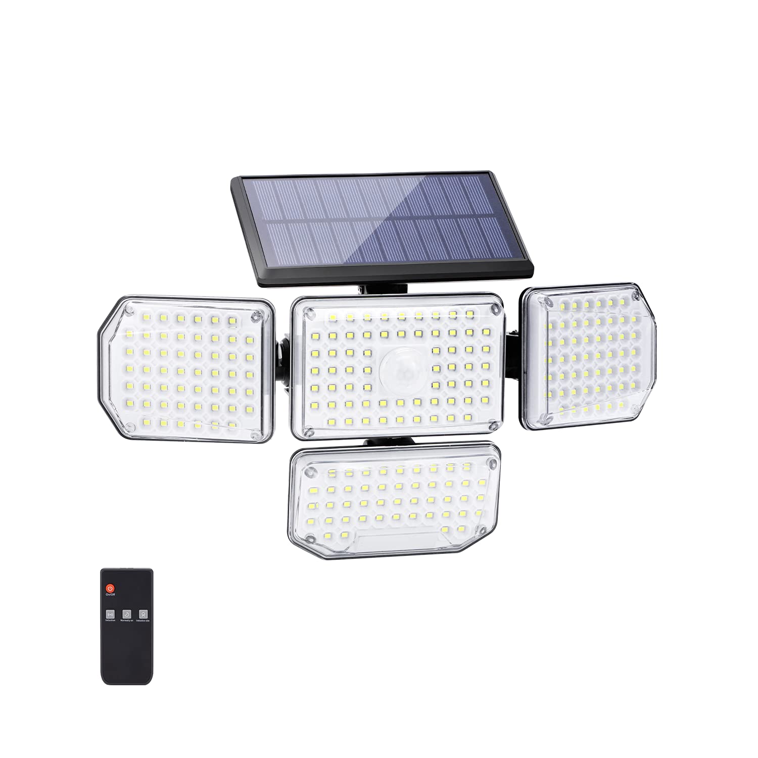 Solar Security Lights Outdoor Motion Sensor, 4 Heads 214 LED Solar Flood Lights with Sensor, 360°Wide Lighting Angle Solar Powered Security Light, IP65 Waterproof Solar Lights Outdoor for Garden Wall