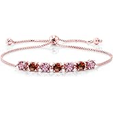 Gem Stone King 2.94 Ct Pink Lab Grown Diamond Red Garnet 18K Rose Gold Plated Silver Bracelet For Women