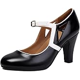 graceretro Women's Mary Jane Vintage Close Round Toe Vintage 1950s Heels Retro 1920s Victorian Pumps Anckle Straps 1930s Shoes