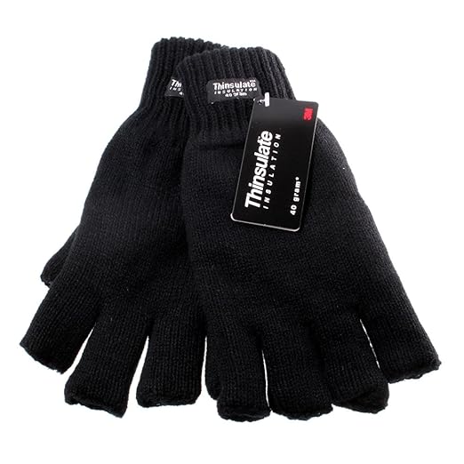 Mens Black Thinsulate Insulation 40 gram Fingerless Fashion Gloves
