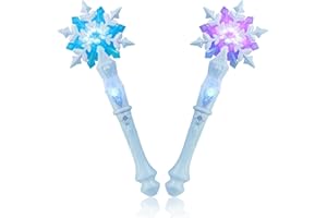 KingGlee Light Up Frozen Snowflake Wands with Sound(Motion Sensitive) Magic Toy for Kids Girls Princess Party Favors Costume Cosplay Accessories Blue 2 Pieces