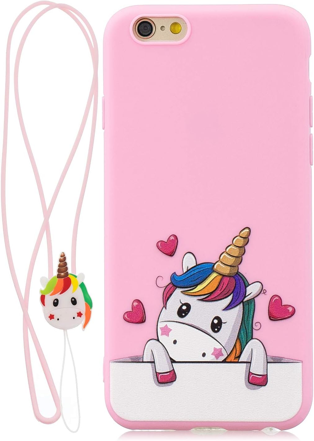 HopMore compatible with Case Huawei Y6 2019 / Honor 8A Silicone with Cute Lanyard Panda for Girls Women Boys, Soft Gel Shockproof Protective Cover Slim Thin Rubber - Pink Unicorn