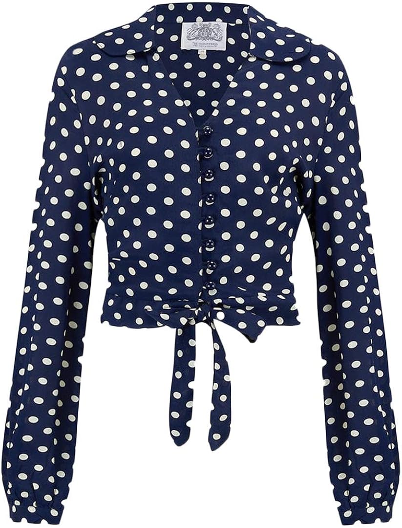 navy blue spotted blouse