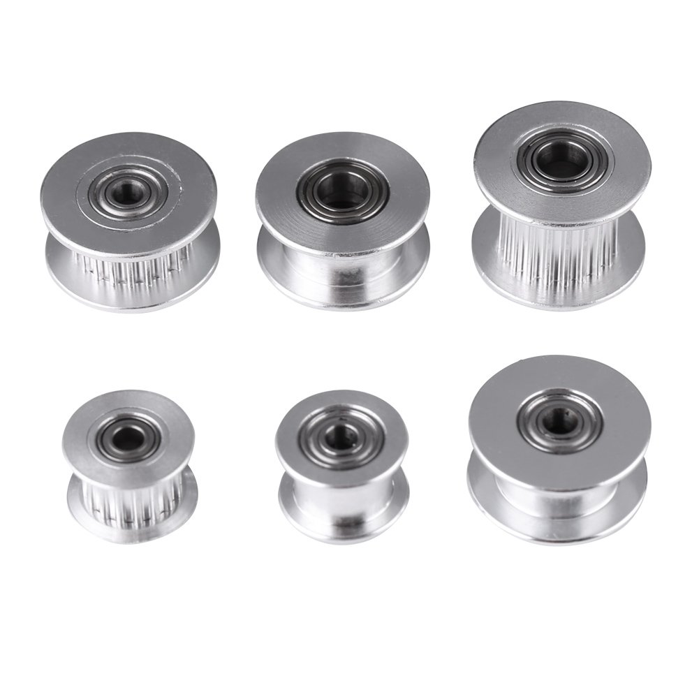 High-Quality Aluminum Timing Pulley 5-Piece Set for Printers, 2GT 3mm/5mm Bore Wheel, 16/20 Tooth or Toothless Design, Compatible with 6mm/10mm Belt Width