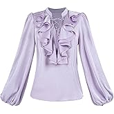 Nuoqi Victorian Blouse Women Ruffle Renaissance Shirt Lace Up 1800s Vintage Top