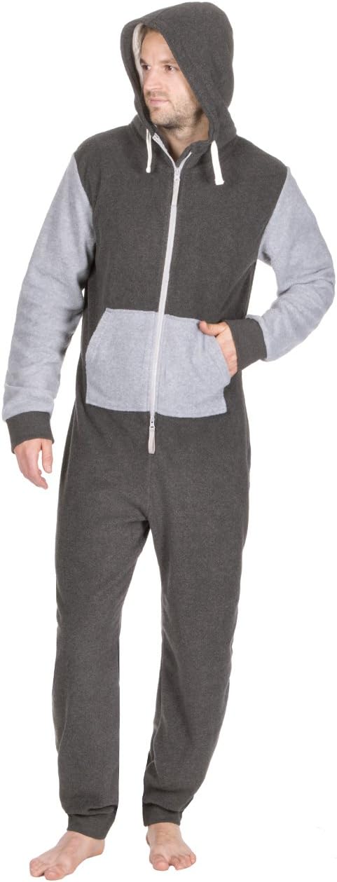 ONEZEE Adult Men's Contrast Jumpsuit - Sherpa Fleece Lined Hooded Sleepsuit