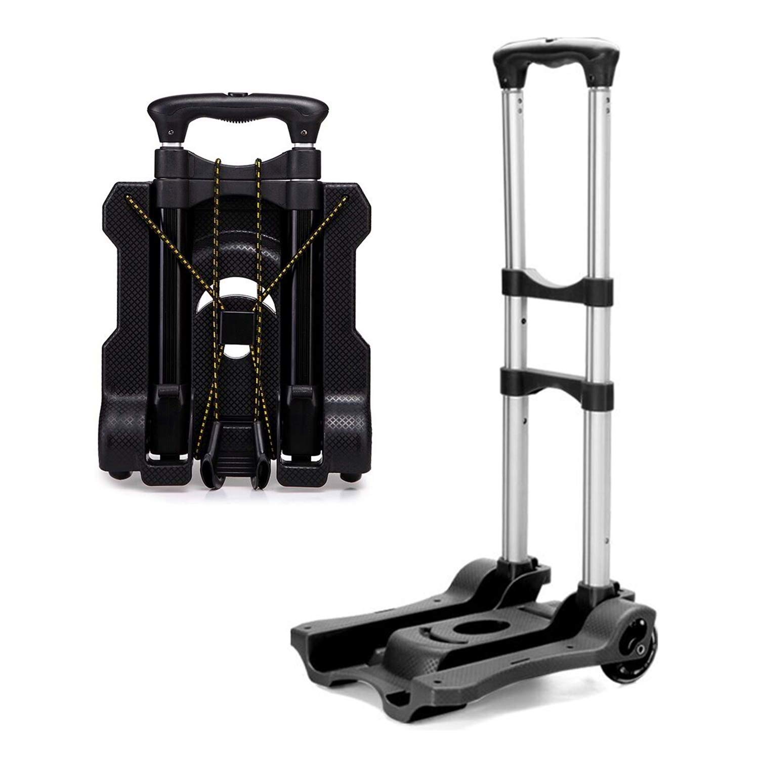 FLM Aluminium Folding Trolley - Heavy Duty Luggage Hand Trolley Cart with PU Wheels 50kg Load Capacity,Black