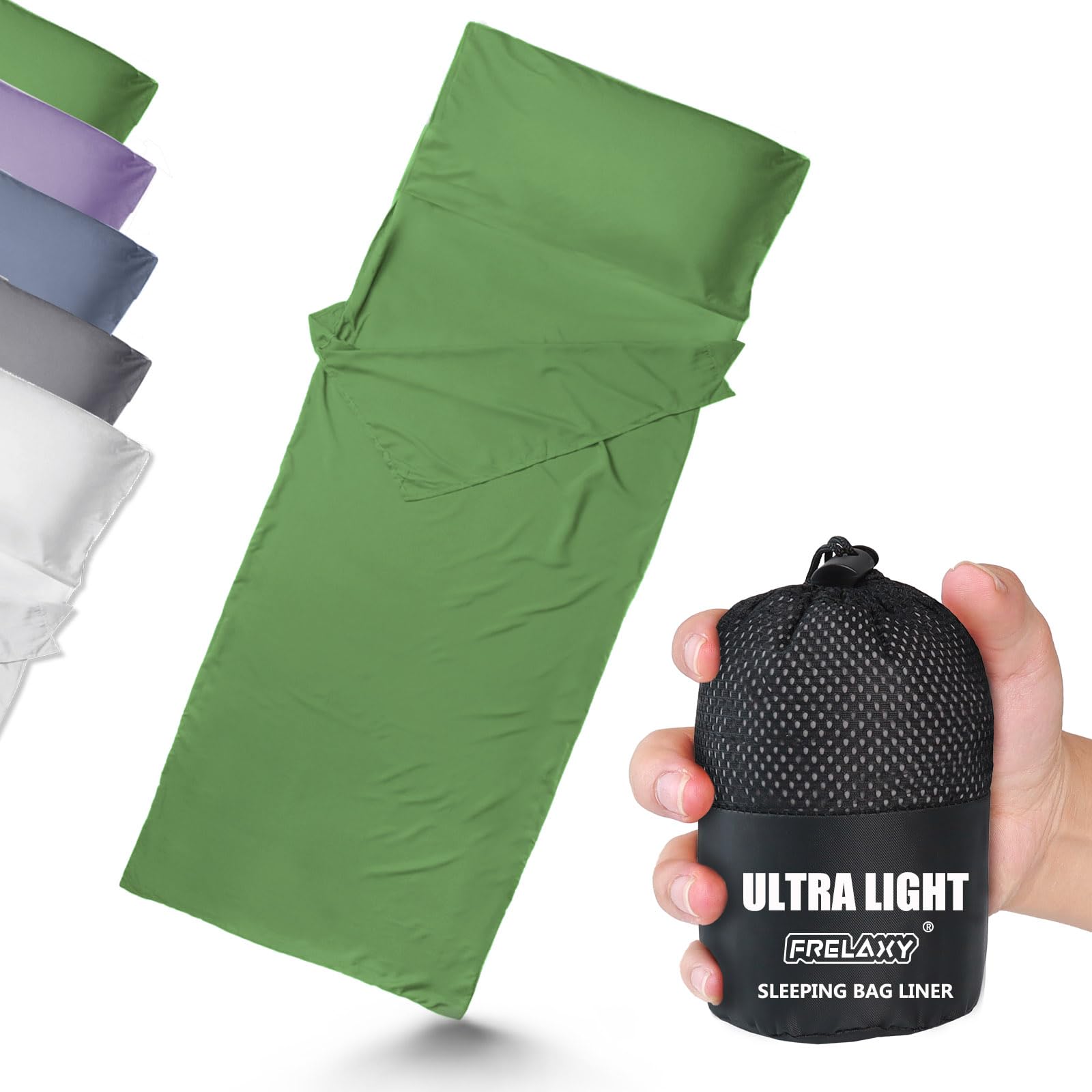 Photo 1 of Frelaxy Ultralight Sleeping Bag Liner - Lighter & Compact, 3 Sizes Travel Sheets & Adult Sleep Sack, Comfy Breathable & Silky Soft for Backpacking, Hotel, Camping, Hostels (Green, 27.5in x 84.6")