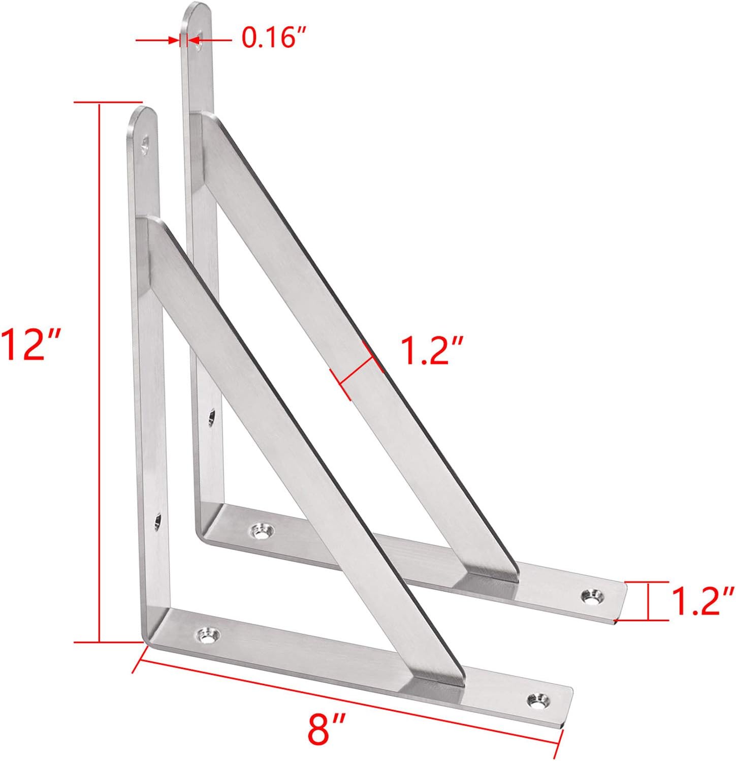 DOKU 12" Shelf Bracket, Max Load 400 lb Heavy Duty Stainless Steel Right Angle Bracket, Wall Mounted Support L Brackets for Table Bench, Pack of 2…: Home Improvement