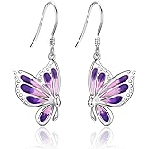PUPILLEMON Butterfly Earrings, 925 Sterling Silver White Gold Plated Butterfly Dangle Earrings for Women Lovers of Butterflies
