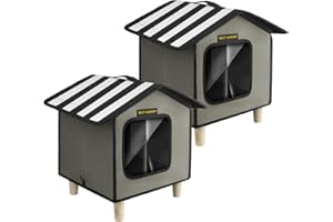 Rest-Eazzzy Cat House, Outdoor Cat Bed, Weatherproof Cat Shelter for Outdoor Cats Dogs and Small Animals (Grey S, House only X 2)