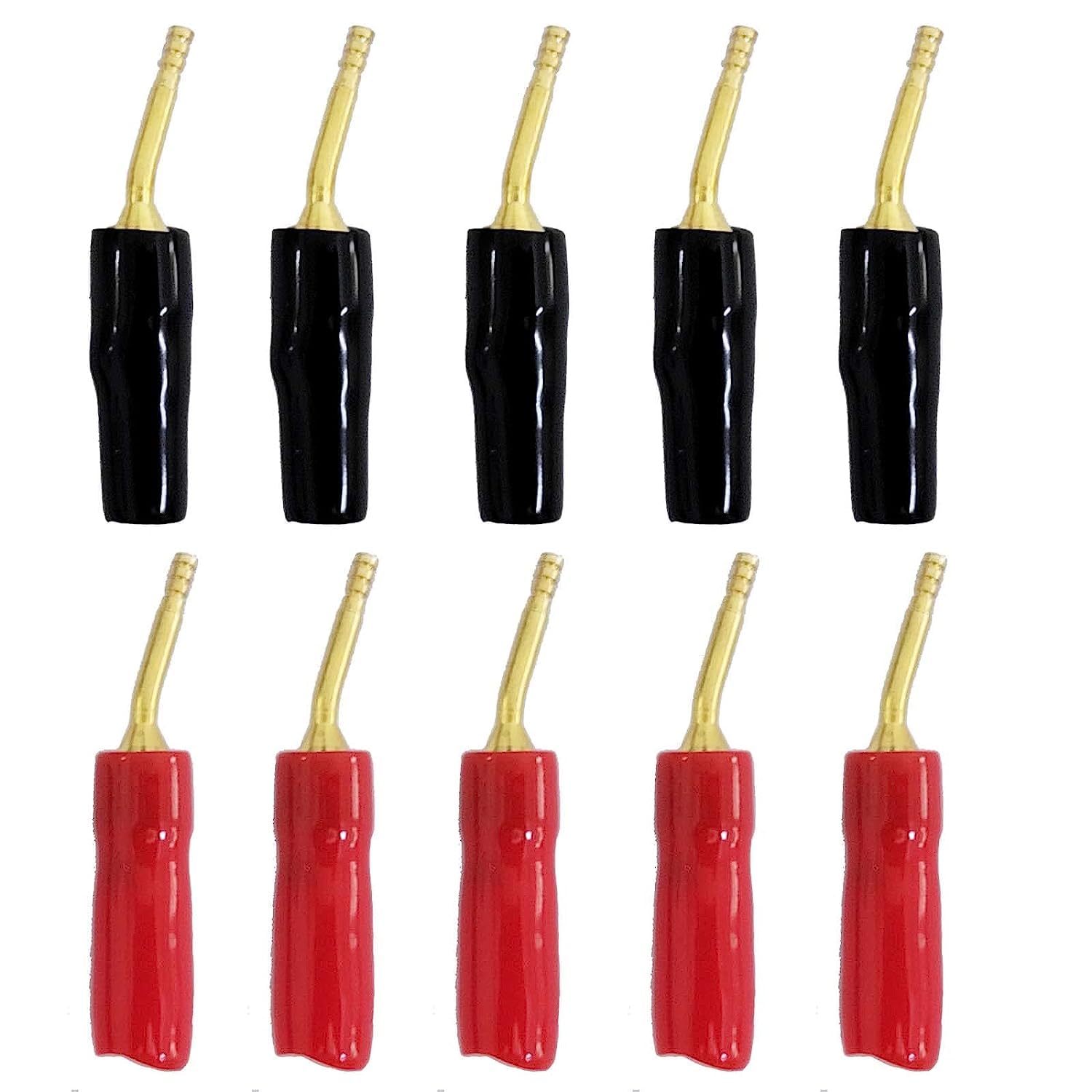 10pcs 2mm Speaker Pin Tip Connectors Black & Red Copper Plated Banana Male Plugs Screw Type Set