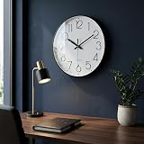 jomparis 12 inch Modern Wall Clock Silent Battery Operated Quartz Black view 3