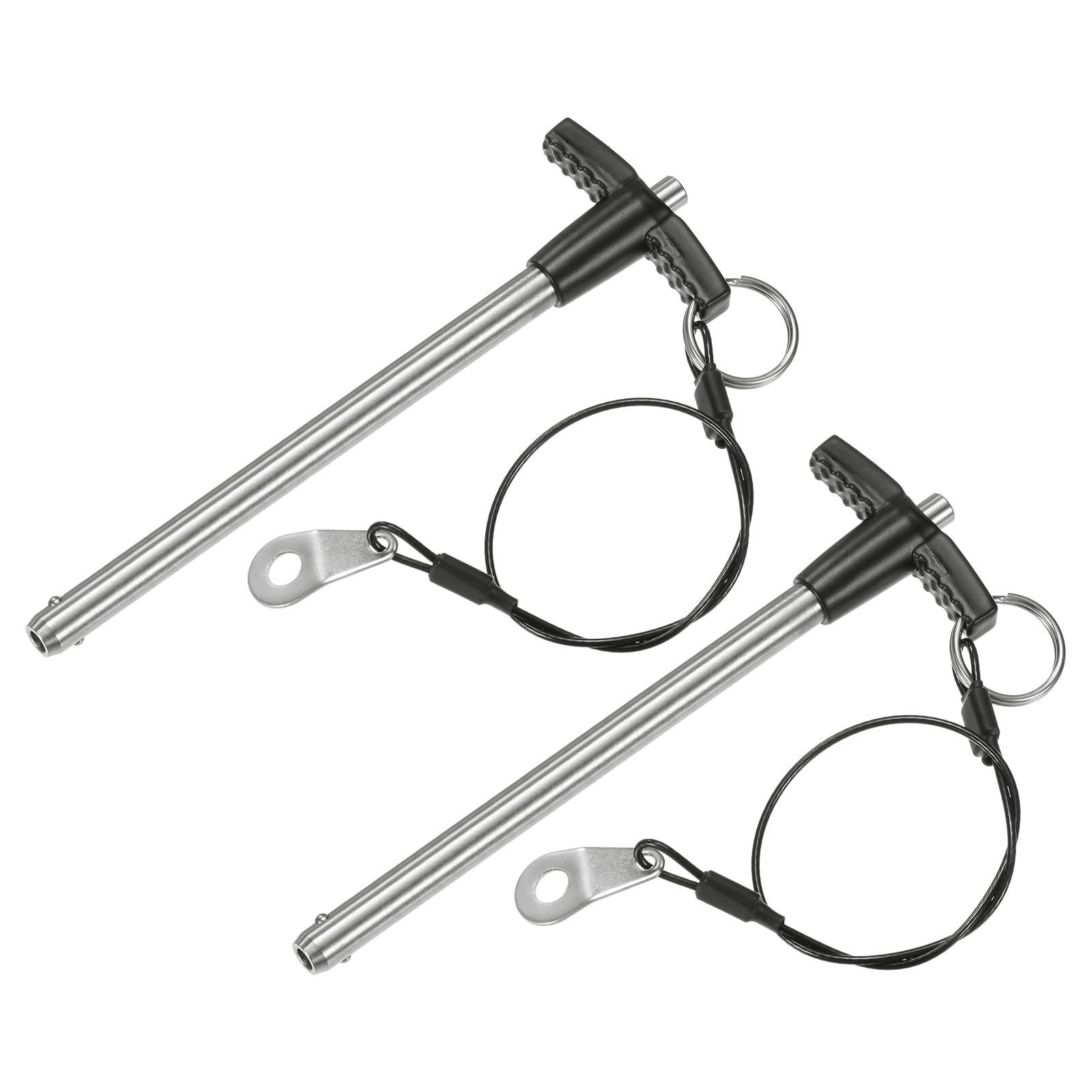 M METERXITY 2-Pack T Handle Lock Pins, 5/16"(8mm) Dia. 3-15/16"(100mm) Usage Length Push-Button Quick Release Locking Pins W Lanyard for Speaker/Aviation/Gym/Machine [304 Stainless Steel]