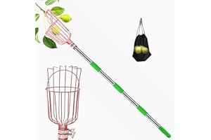 GOLDHIK Fruit Picker Pole Tool 2.6-13 Foot Stainless Steel Extension Pole with Fruit Grabber Basket, Lightweight Fruit Picking Equipment for Getting Mango Lemon Orange Apple,13 ft