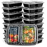 Ez Prepa [20 Pack] 28oz 2 Compartment Meal Prep Containers with Lids - Food Storage Containers Bento Box Lunch Box Made of BPA Free Plastic, Stackable, Reusable, Microwavable, Freezer, and Dishwasher