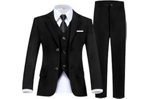 Fesenbo Boy's Suit Formal Slim Fit 5 Pieces Suit Set Blazer Vest Pants with Adjustable Waist Shirt with Tie