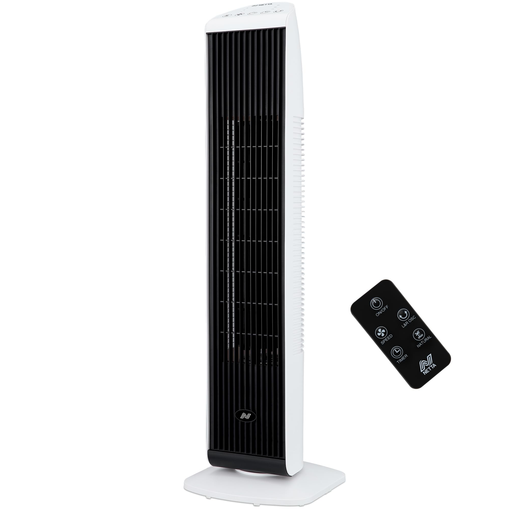 NETTA 32 Inch Tower Fan with Remote Control - Quiet Bladeless Oscillating Fan - 3 Speed Settings, 7-Hour Timer & 65° Oscillation - Electric Fan for Bedroom, Kitchen, Home & Office - White