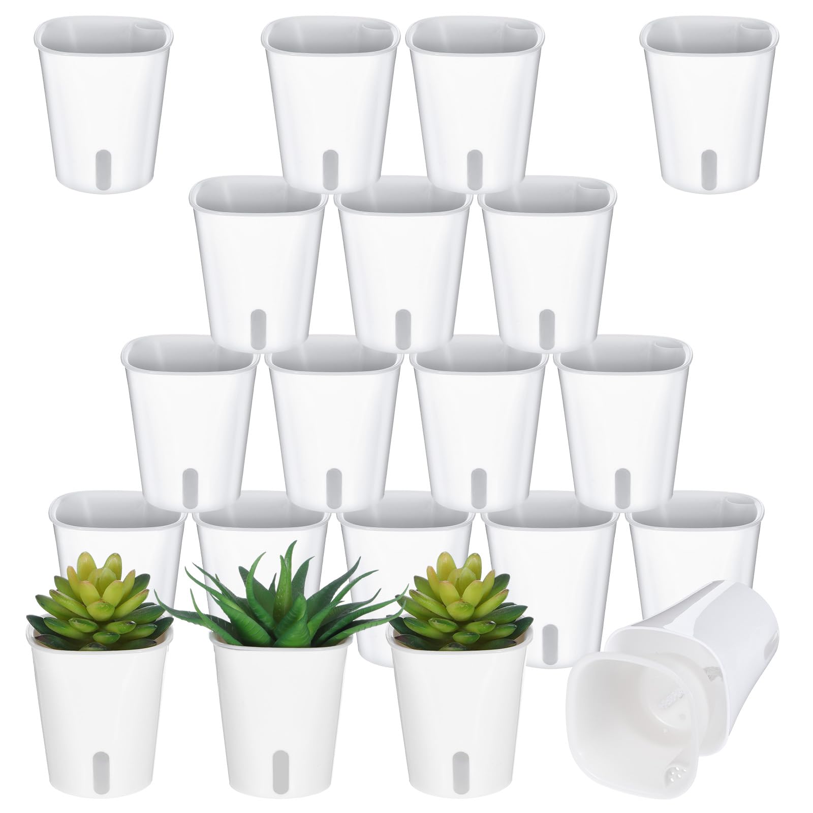 Photo 1 of mekueeex 20 Pcs 3 Inch Self Watering Pots Self Watering Planters for Indoor Plants Plastic Self Watering Plant Pot Garden Flower Pots with Water Level Indicator Vents for Herbs ?