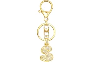 SKYFUN Initial Letter Keychains for Women Men Sparkly Zircon Gold Silver Letter A-Z Bubble Letter Pendant Charm for Key Purse