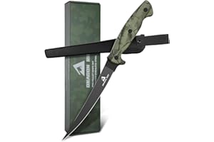 DRAGON RIOT Fillet Knife 9 Inch, Black Stainless Boning Knife for Meat Poultry Cutting, Fillet Fishing Bait Knife with Protective Sheath and Large Non-Slip Handles