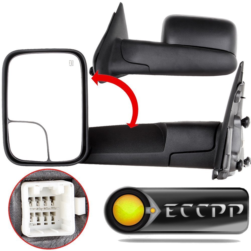 ECCPP Towing Mirrors fit 02-08 Dodge Ram 1500 03-09 Dodge Ram 2500 3500 Pickup Truck Power Heated Tow Folding Side View Black Mirror Pair Set: Right Passenger and Left Driver Side 02 03 04 05 06 07 08