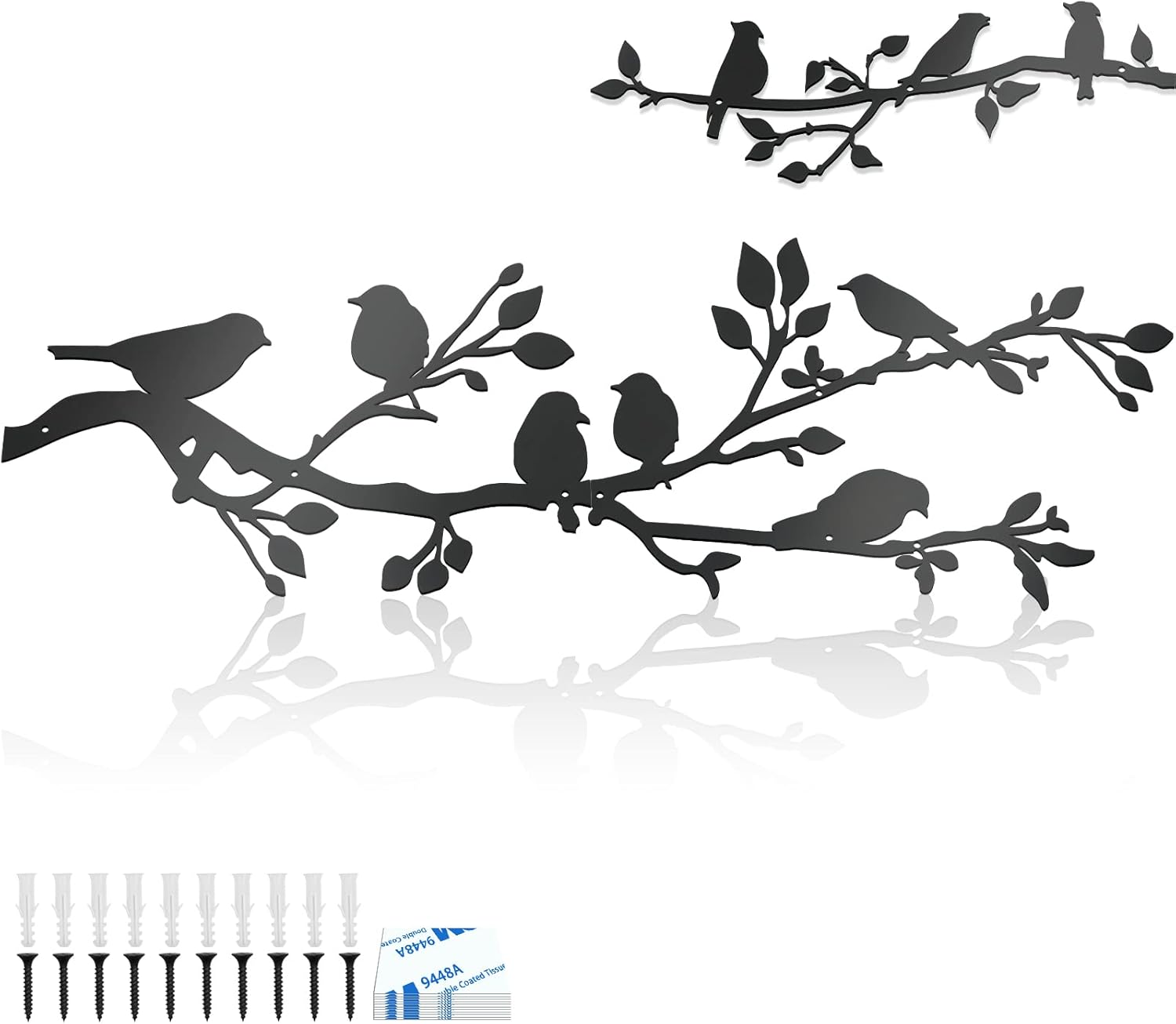 Plaques & Wall Art - ULENDIS 3Pcs Large Metal Birds Wall Art, Birds on Branch Metal Birds Wall Decor Leaves with Birds Silhouette Sculpture, Metal Ornament Branch Wall Hanging Sign for Balcony Garden Indoor Outdoor Decor