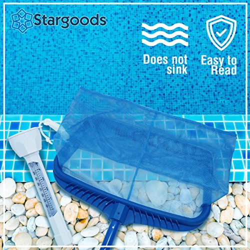 Stargoods Pool Skimmer - Heavy Duty Cleaner Tool & Net Bag Leaf Cleaning & Floating Thermometer Pack - Thumbnail 3
