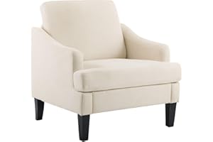 Bezseller Modern Accent Chair, Upholstered Reading Armchair with Wood Legs, Mid-Century Leisure Comfy Single Sofa Chair for Living Room, Bedroom, Home, Office, Beige