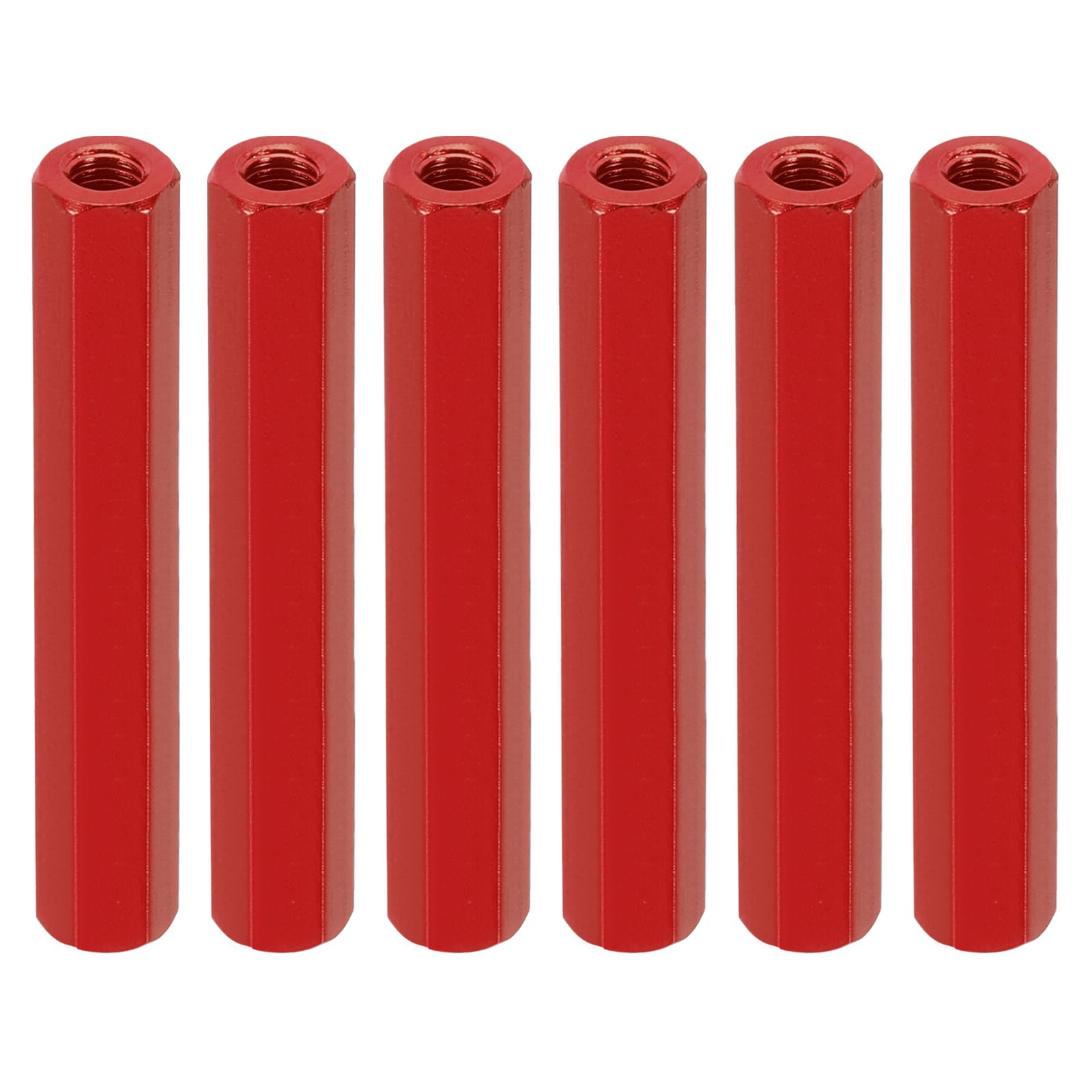 PATIKIL M3 Hex Nuts, 6pcs M3 Threaded Spacers Aluminum 40mm L Female Metal Spacer Screw Standoff for M3 Screw Bolts RC Car Drones Stacks Motherboard, Red