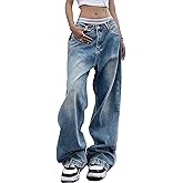 Xineicy Women's Jeans Wide Leg Baggy Jeans Low Waist Y2K Loose Boyfriends Denim Pants Vintage Streetwear