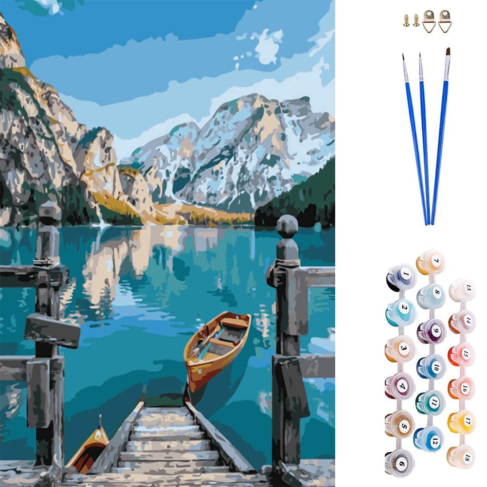 ABEUTY DIY Paint by Numbers for Adults Children, Ferry Sea View 16x20 inches Number Painting Art Therapy (No Frame, Lake)