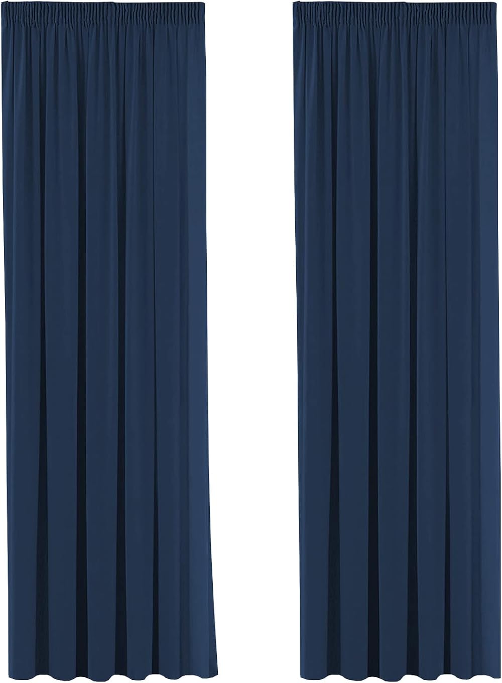 H.Versailtex Solid Navy Blackout Thermal Curtains 2 Panels 90x72 with Tiebacks